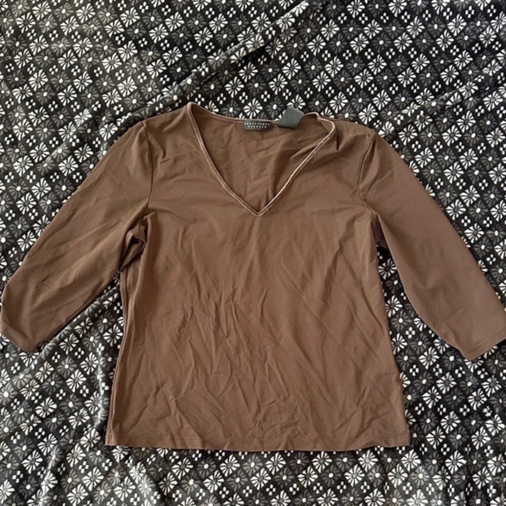 Zara Chocolate Brown V-Neck Long Sleeve Top